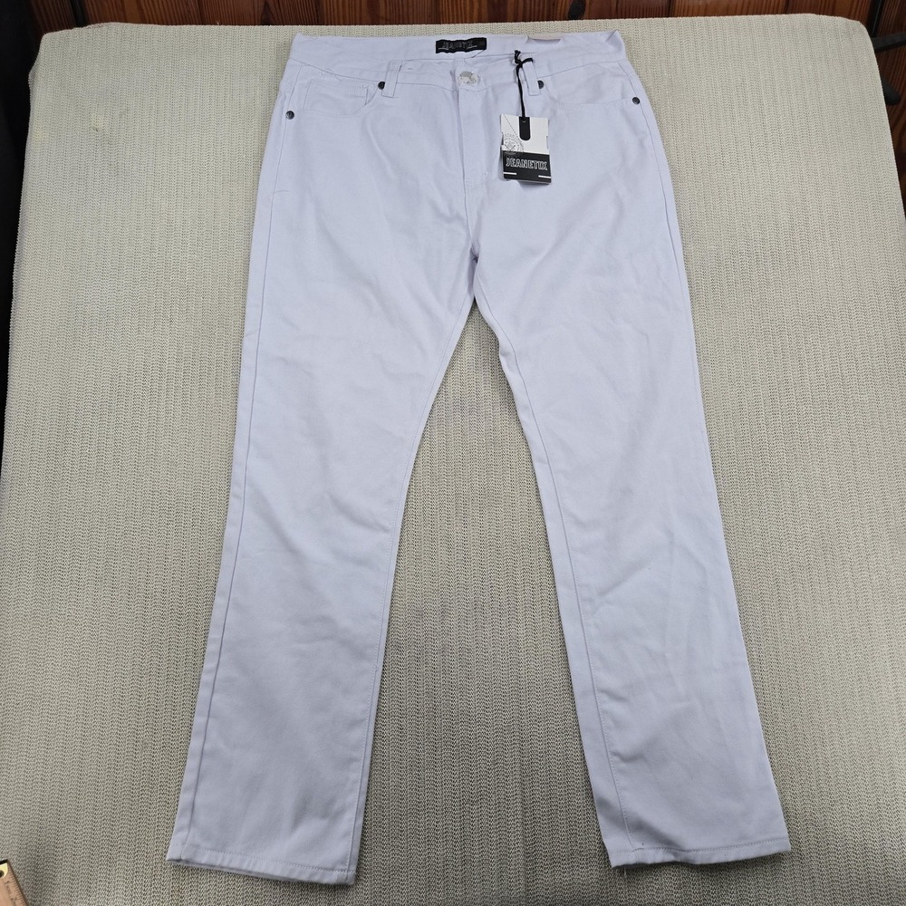 Jeanetix Jeans Mens 38x32 White Straight Leg Light Wash Denim Embroidered Pants
